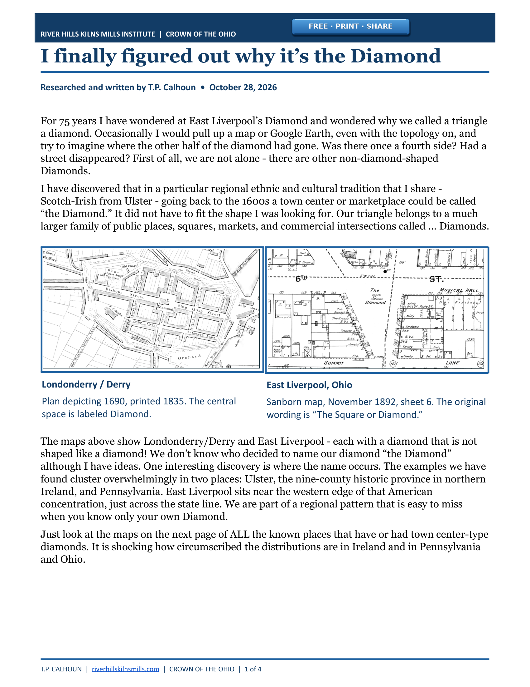 Page 1 of I finally figured out why it’s the Diamond by T.P. Calhoun. Full text and historic maps are available in the linked PDF or EPUB.